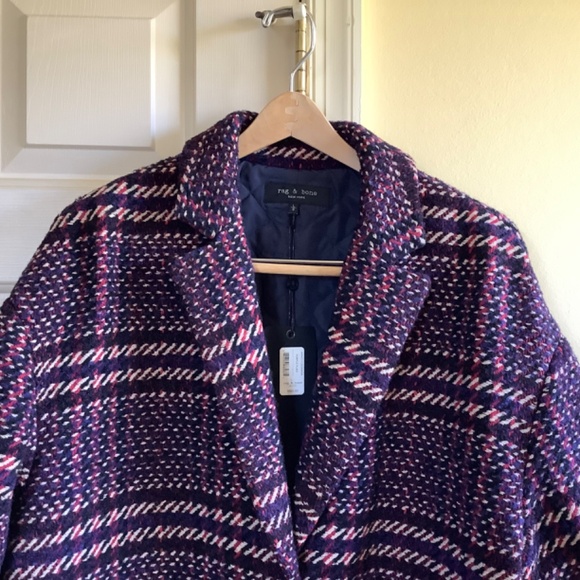 Rag & Bone Estelle Cocoon Wool Blend Plaid Coat Purple SZ Large - Picture 3 of 16